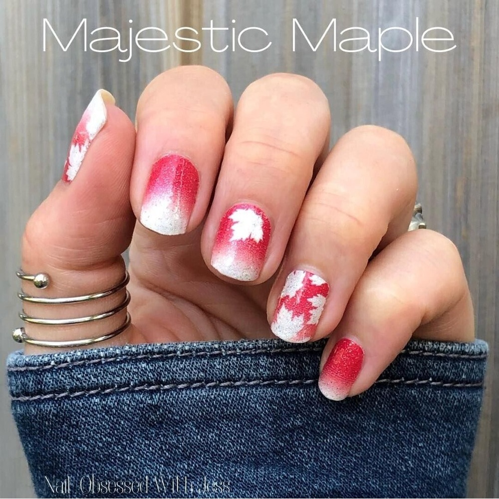 Color Street Majestic Maple Nail Strips - Red and Silver Glitter